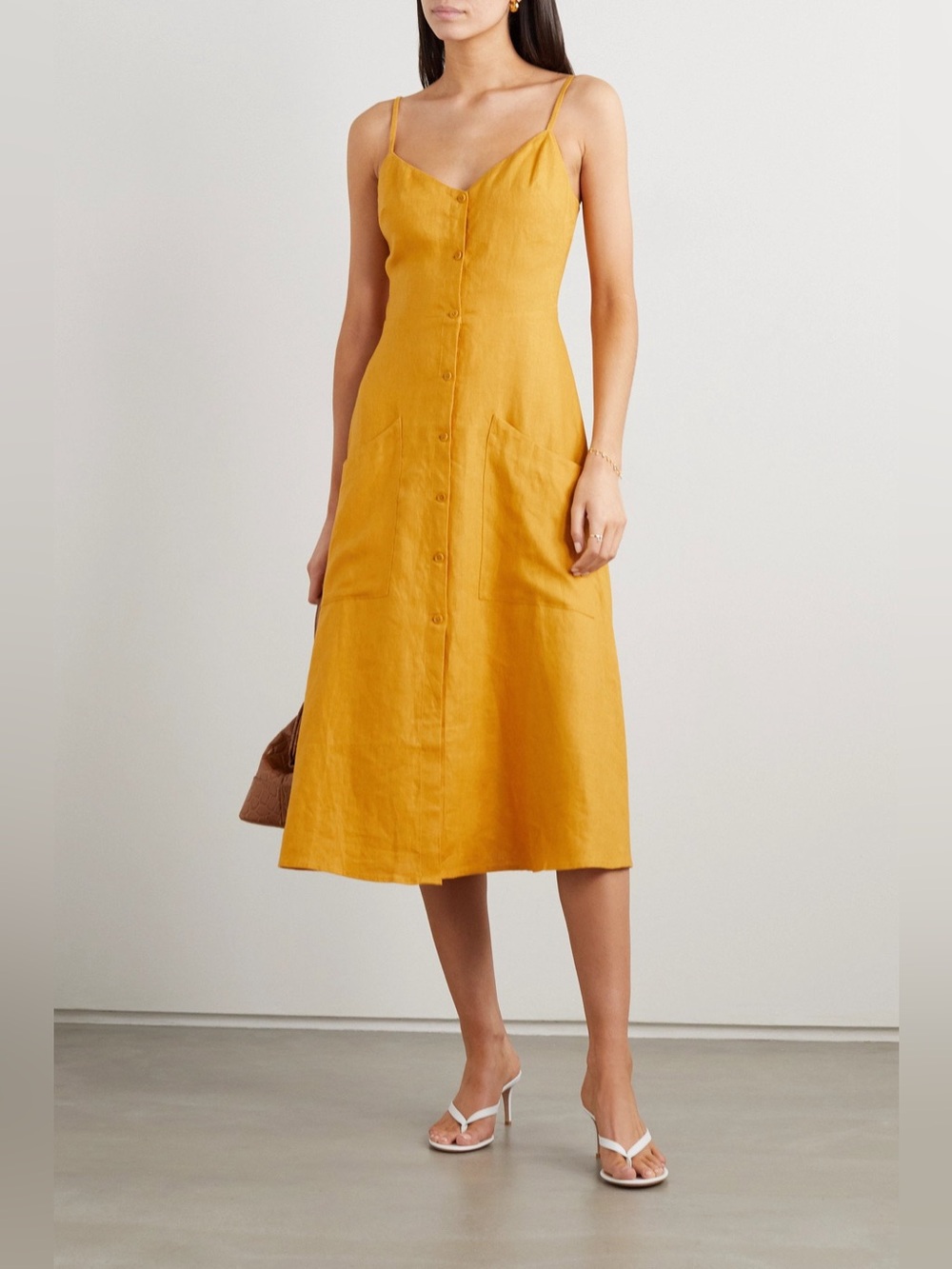 Reformation Parke Linen Midi Dress Mustard Size 0